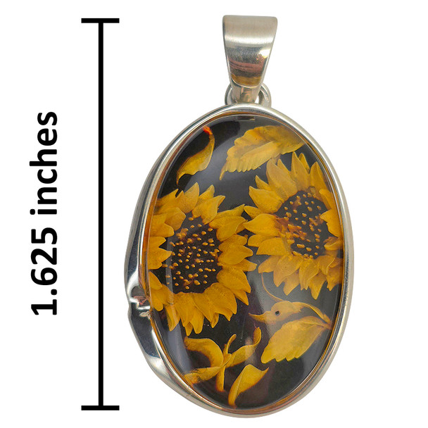 Handmade Carved Sunflower Cameo Amber Sterling Silver Pendant