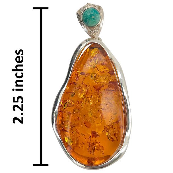 Handmade Multicolor Amber & Turquoise Sterling Silver Pendant