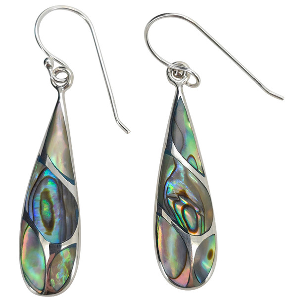 Abalone Inlay Teardrop Sterling Silver Hook Earrings