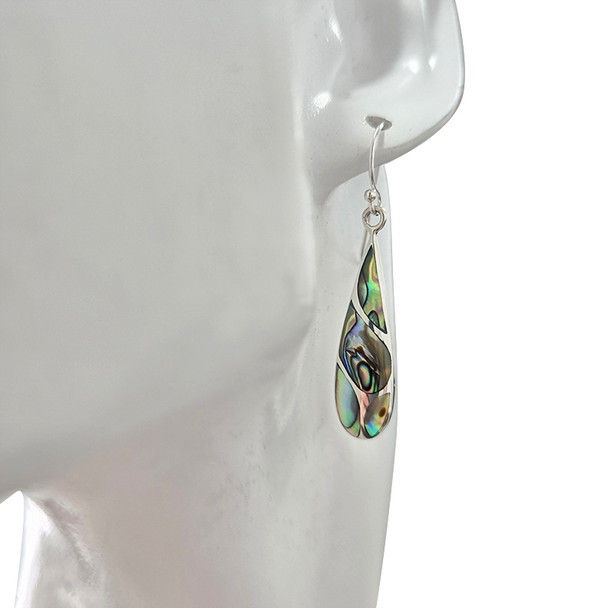 Abalone Inlay Teardrop Sterling Silver Hook Earrings