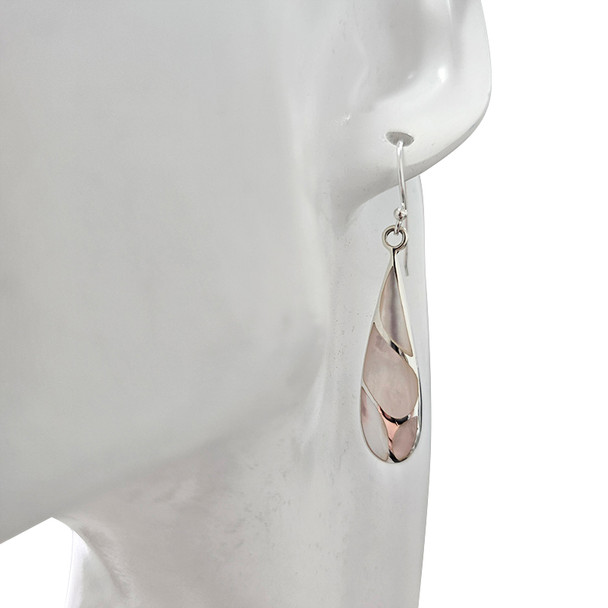 Pearl Inlay Teardrop Sterling Silver Hook Earrings