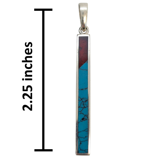 Turquoise & Amber Multicolor Inlay Bar Sterling Silver Pendant
