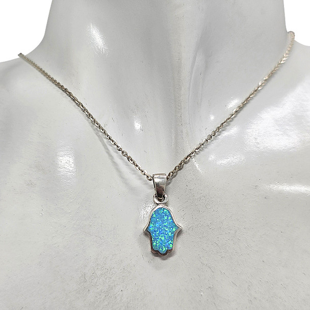 Opalite Hamsa Sterling Silver Pendant
