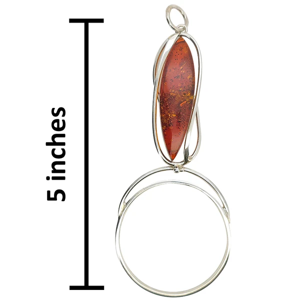 Cognac Amber Marquise Open Circle Sterling Silver Pendant