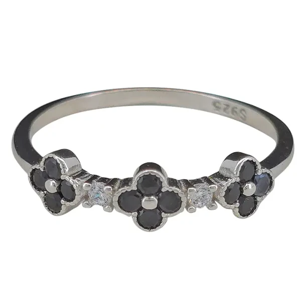 Clover Black Onyx Sterling Silver Ring