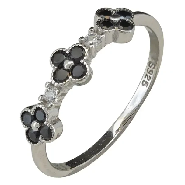 Clover Black Onyx Sterling Silver Ring