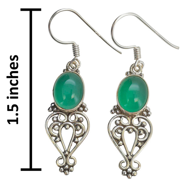 Green Onyx Scrollwork Sterling Silver Hook Earrings