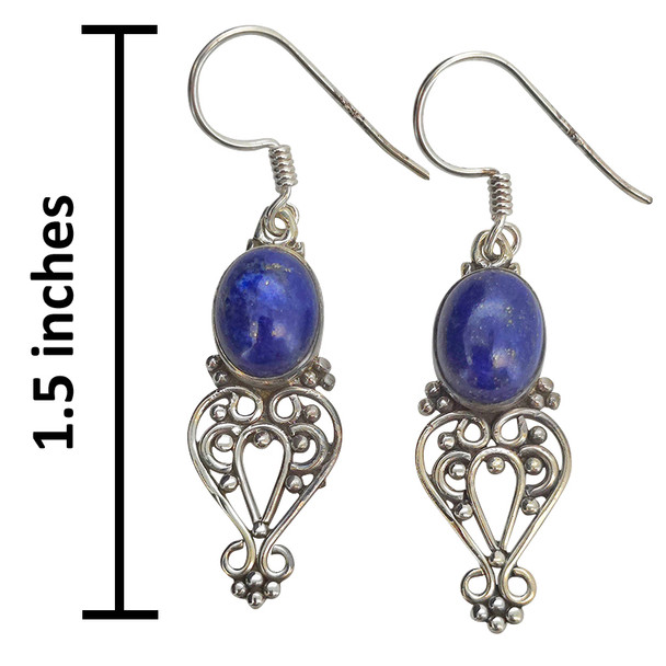 Lapis Scrollwork Sterling Silver Hook Earrings