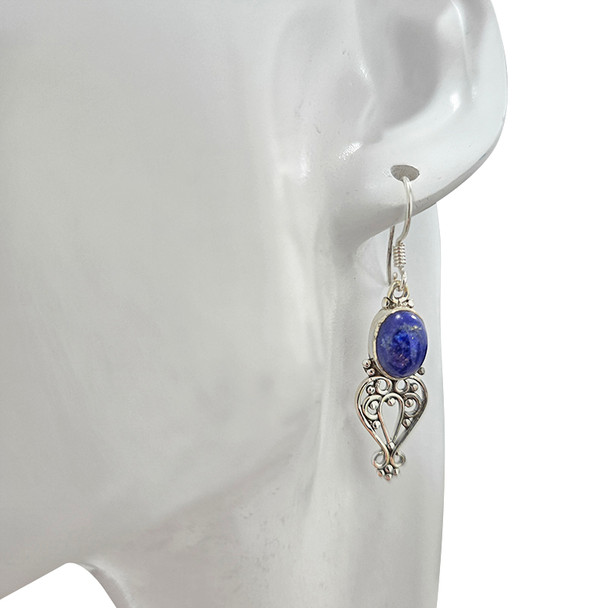 Lapis Scrollwork Sterling Silver Hook Earrings