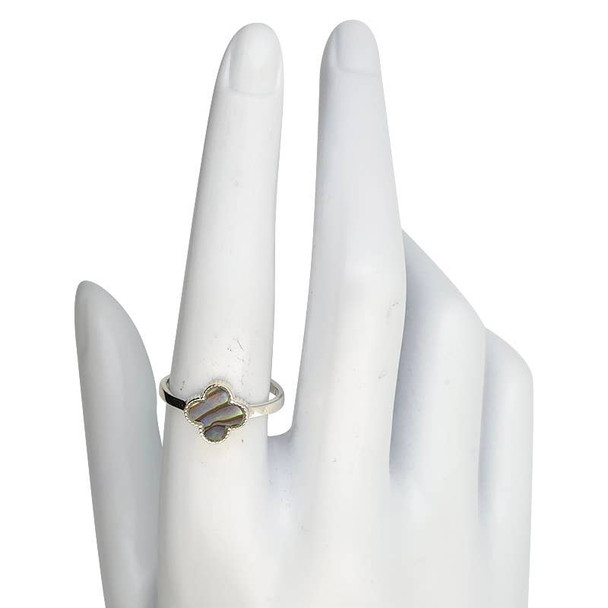 Abalone Four Leaf Clover Sterling Silver Ring