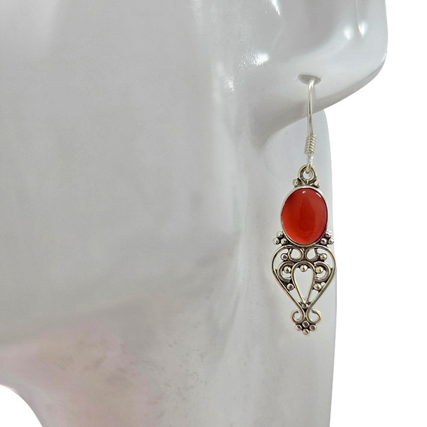 Red Onyx Scrollwork Sterling Silver Hook Earrings