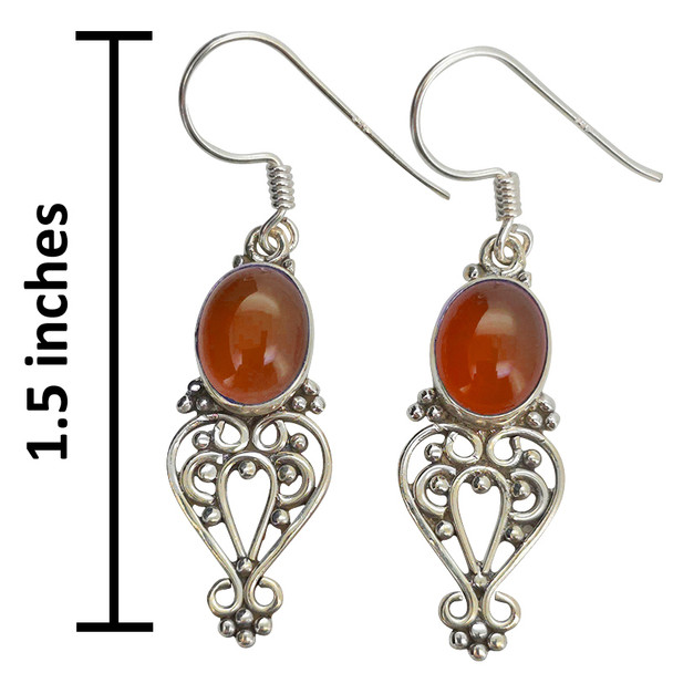 Red Onyx Scrollwork Sterling Silver Hook Earrings