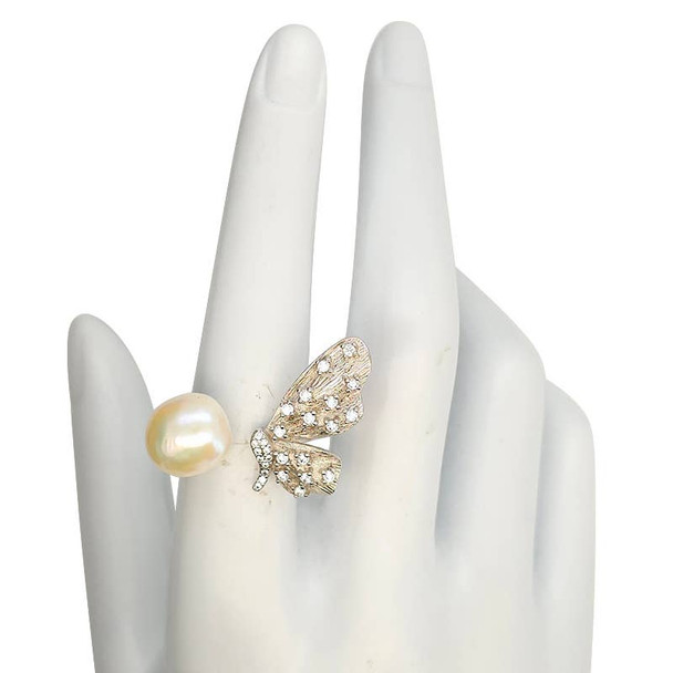 Pearl Sterling Silver Butterfly Adjustable Ring