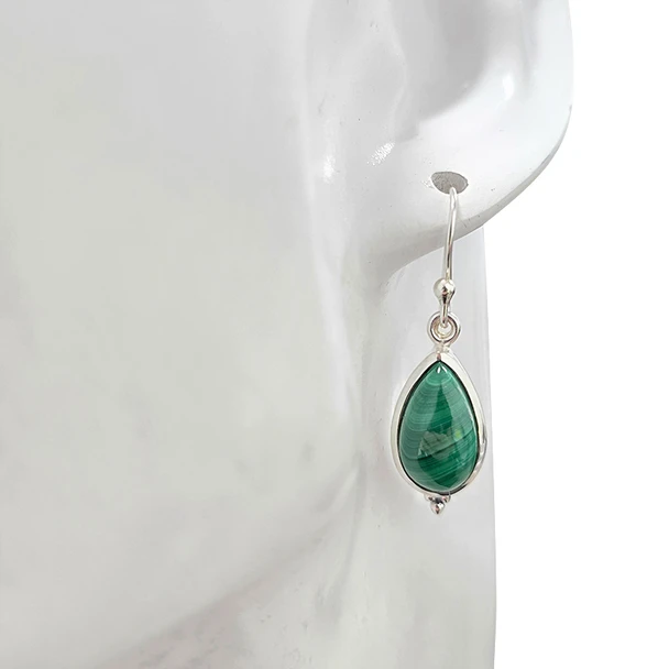 Malachite Teardrop Sterling Silver Hook Earrings