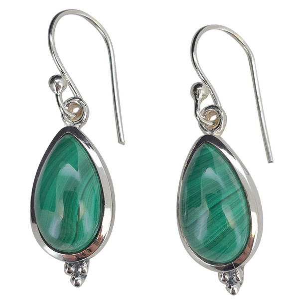 Malachite Teardrop Sterling Silver Hook Earrings