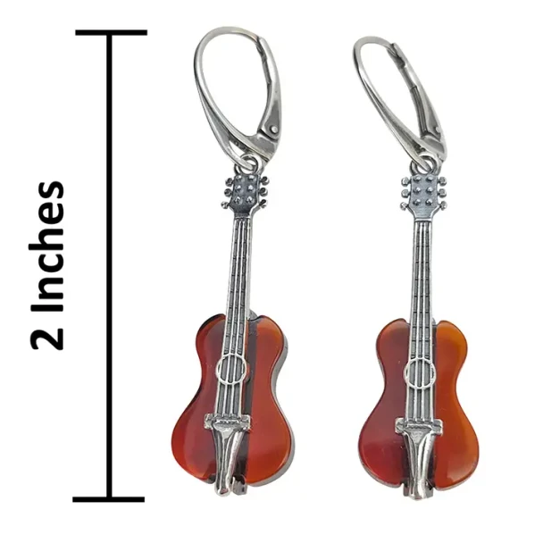 Cherry Amber Guitar Dangle Earrings