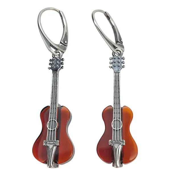 Cherry Amber Guitar Dangle Earrings