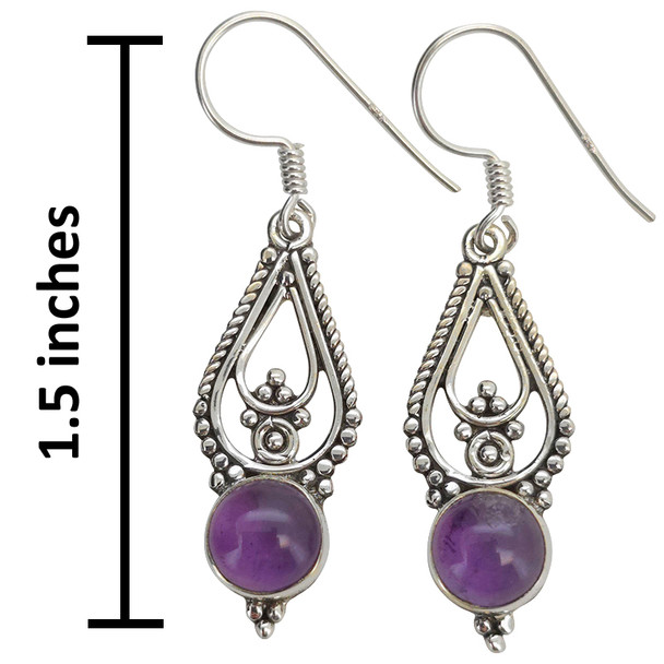 Amethyst Scrollwork Sterling Silver Hook Earrings