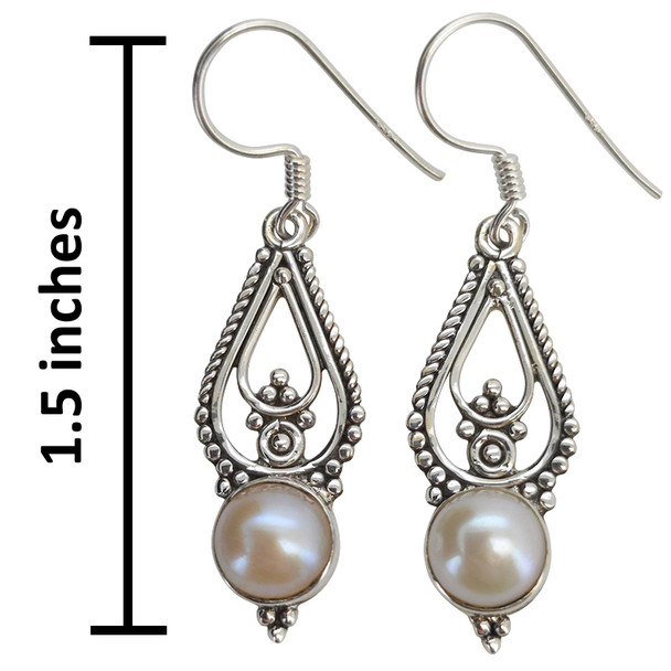 Pearl Scrollwork Sterling Silver Hook Earrings