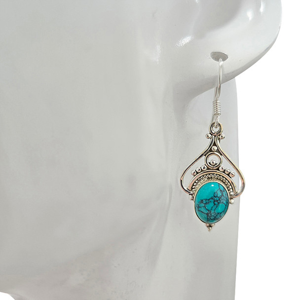 Howlite Scrollwork Sterling Silver Hook Earrings