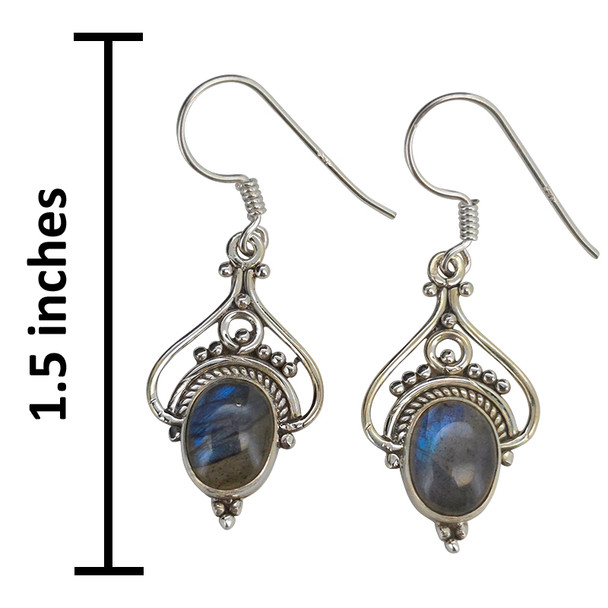 Labradorite Scrollwork Sterling Silver Hook Earrings