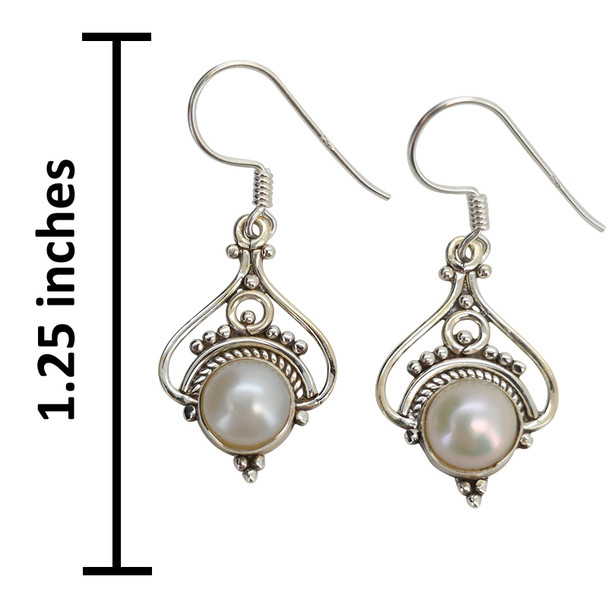 Pearl Scrollwork Sterling Silver Hook Earrings