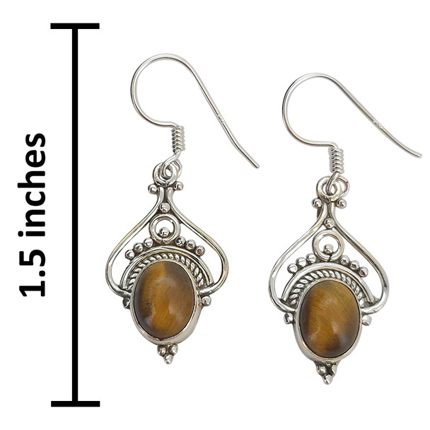 Tiger Eye Scrollwork Sterling Silver Hook Earrings
