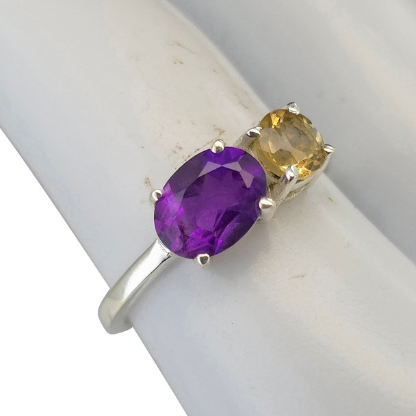 Faceted Amethyst & Citrine Two-Stone Sterling Silver Ring