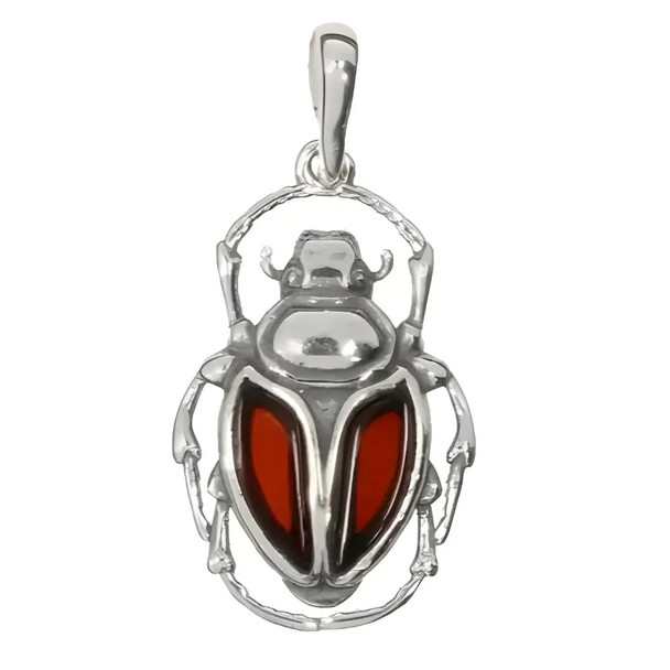 Scarab Cherry Amber Sterling Silver Pendant