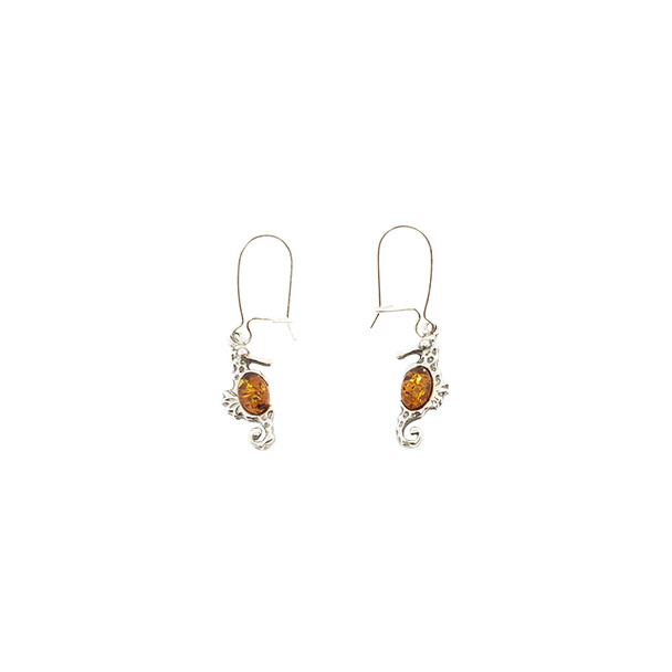 Baltic Amber Seahorse Earrings & .925 Sterling Silver