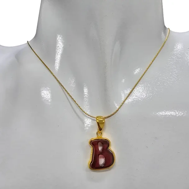 Letter B Pendant Amber Gold Plated Silver Alphabet Collection