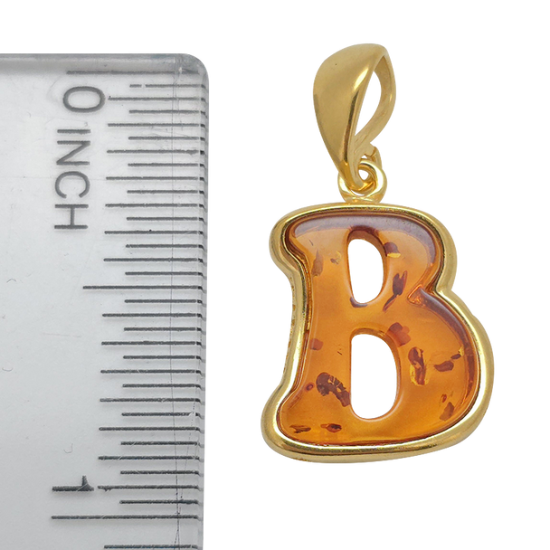 Letter B Pendant Amber Gold Plated Silver Alphabet Collection