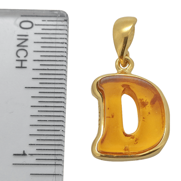 Letter D Pendant Amber Gold Plated Silver Alphabet Collection