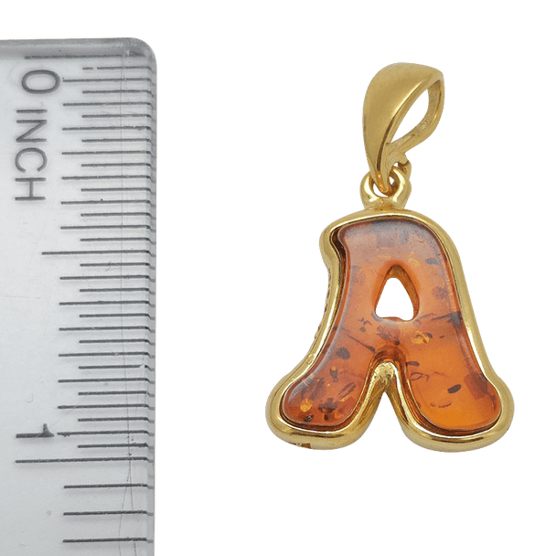 Letter A Pendant Amber Gold Plated Silver Alphabet Collection