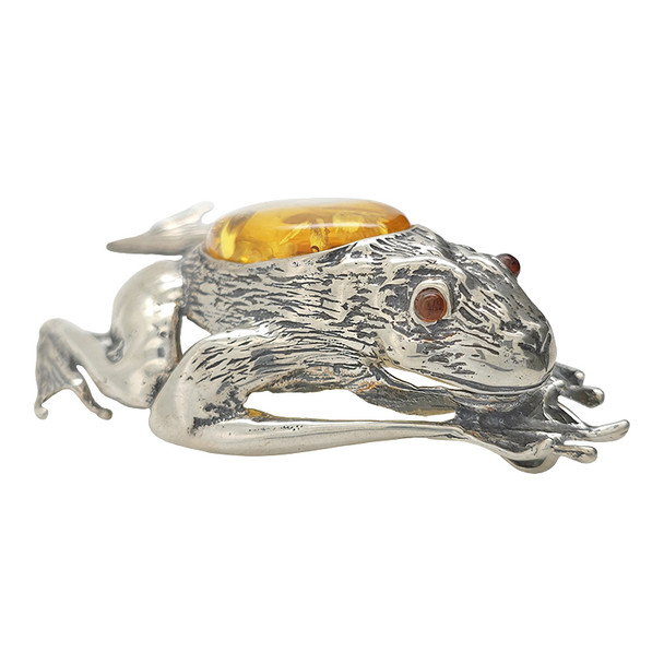 Silver Frog Amber Pin/Brooch/Pendant