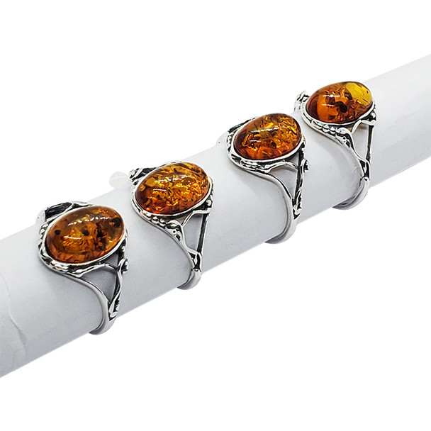 Cognac Amber Oxidized Sterling Silver Ring