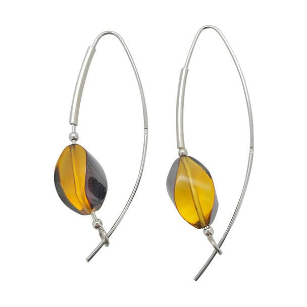 Semi-Faceted Swirl-Shape Amber Hook Earrings