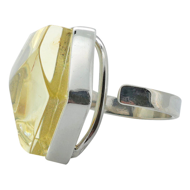 Faceted Citrine Amber Silver Handmade Adjustable Ring