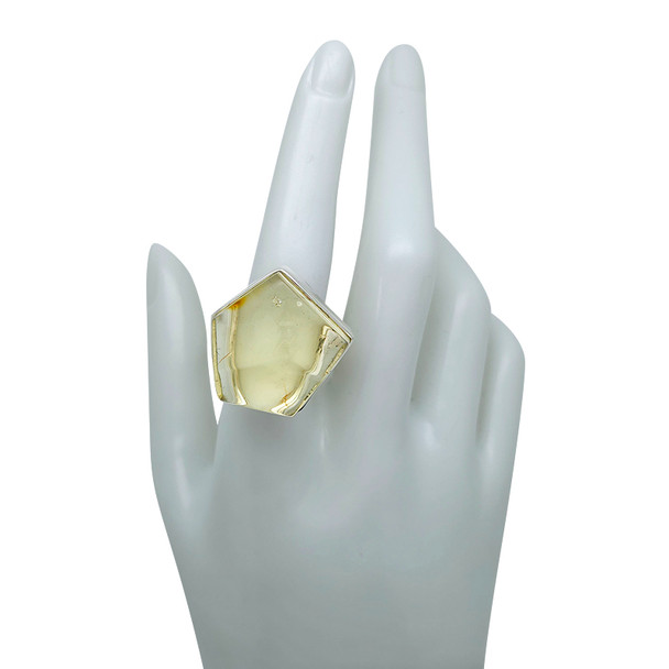 Faceted Citrine Amber Silver Handmade Adjustable Ring