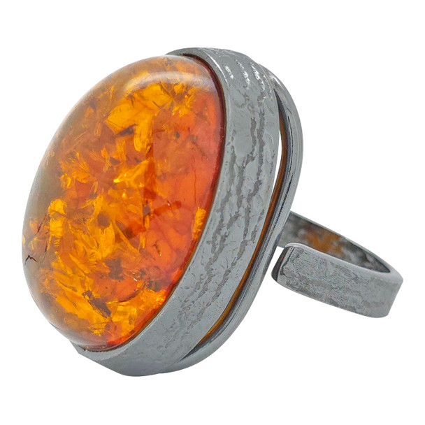 Cognac Amber Oxidized Sterling Silver Handmade Adjustable Ring
