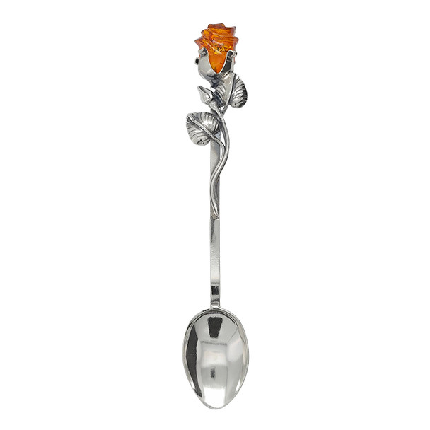 Carved Cognac Amber Rose Silver Spoon