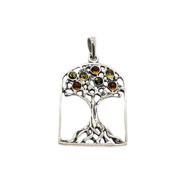 Baltic Amber Multicolor Tree of Life Pendant
