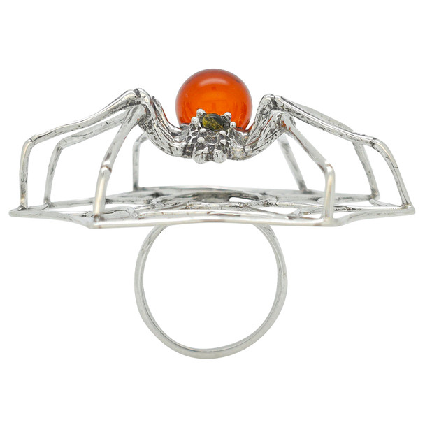 Cherry Amber Sterling Silver Spider Adjustable Ring