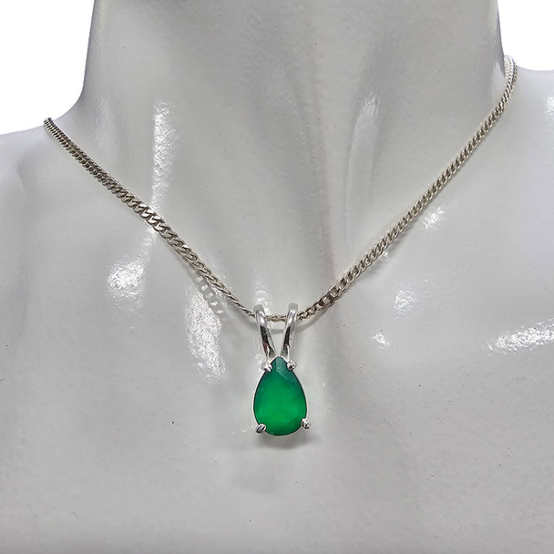 Faceted Green Onyx Sterling Silver Pendant
