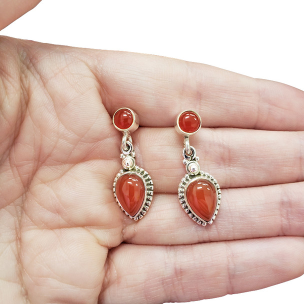 Red Onyx Silver Post Dangle Earrings