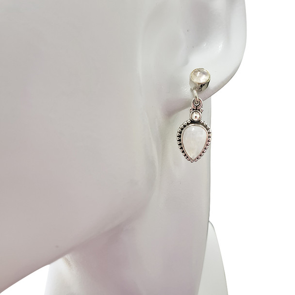 Moonstone Silver Post Dangle Earrings