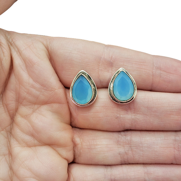 Faceted Blue Chalcedony Sterling Silver Stud Earrings