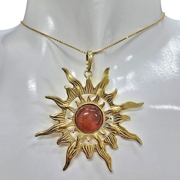 Amber Gold Plated Silver Sun Pendant
