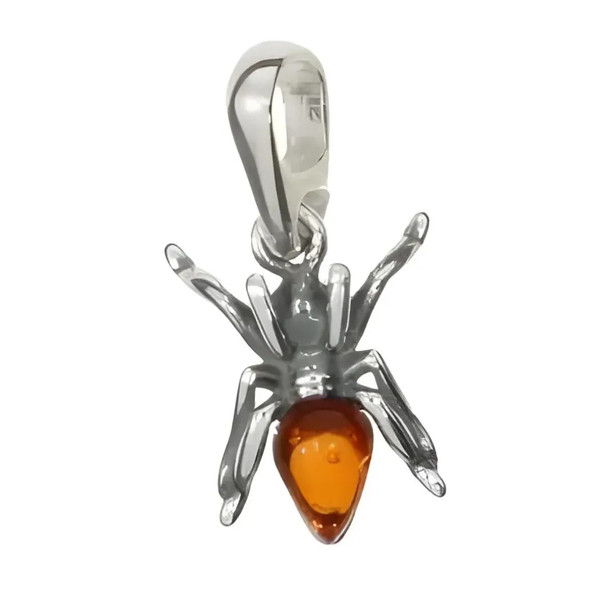 Spider Cognac Amber Sterling Silver Pendant