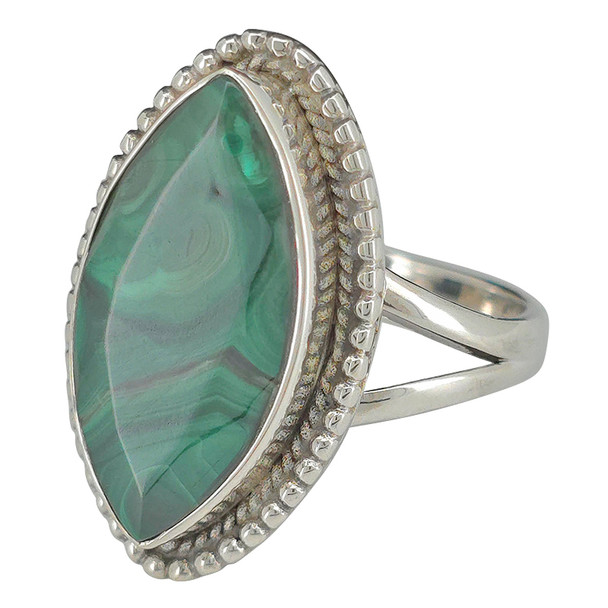 Faceted Malachite Sterling Silver Ring